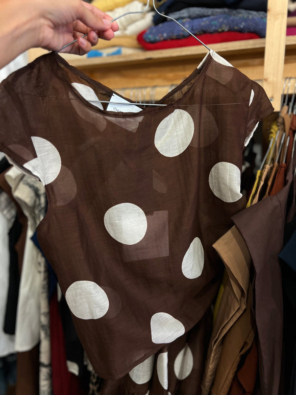 Maglietta cotone e seta pois marrone