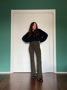 Pantalone a zampa in maglina verde maculato