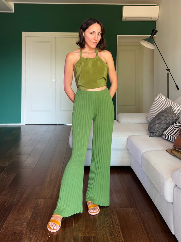 Pantalone plissé in maglia di cotone pistacchio