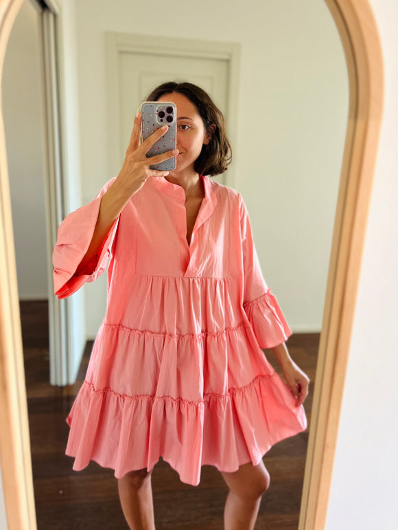 Abito corto ampio cotone giapponese rosa