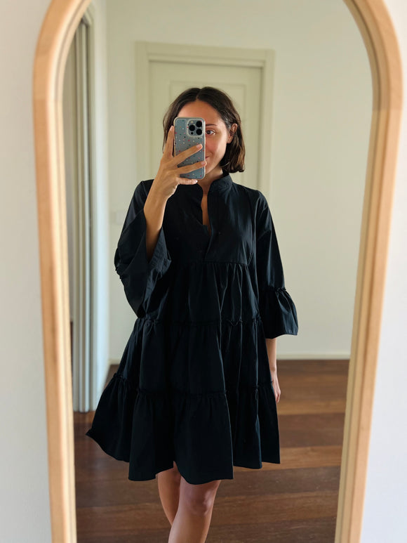 Abito corto ampio cotone giapponese nero