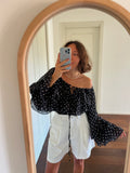 PRE ORDINE • Maxi camicia Formentera nera pois piccoli