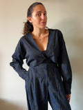 Camicia sartoriale incrociata tessuto lavorato blu scuro