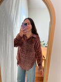 Camicia ampia seta devoré rosa/marrone