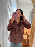 Camicia ampia seta devoré rosa/marrone