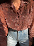 Camicia ampia seta devoré rosa/marrone