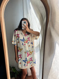Camicia di seta lunga farfalle