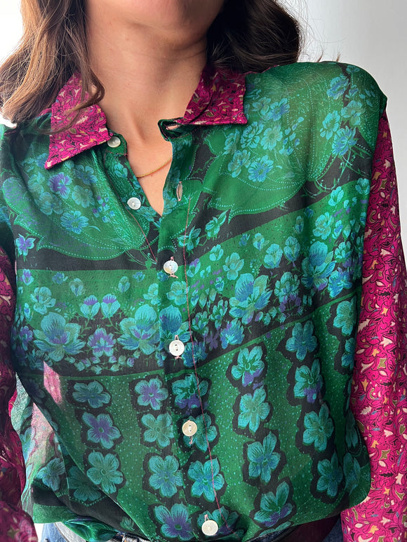 Camicia indiana modello maschile verde e violetto
