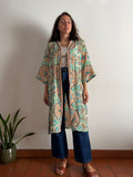 Kimono indiano beige e azzurro