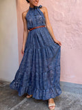 Abito con scollo americano righe rosa e denim