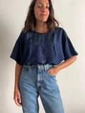 T-shirt blu di seta