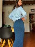 Gonna in maglia lurex blu