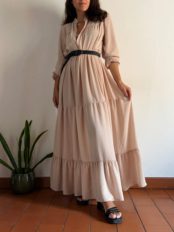 Maxi abito crêpe beige