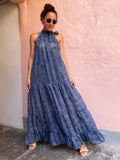 Abito con scollo americano righe rosa e denim