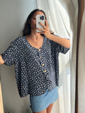 Camicia di seta blu fiorellini