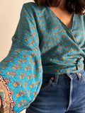 Camicia indiana incrociata turchese girasoli
