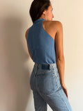 Top in maglia scollo americano carta da zucchero