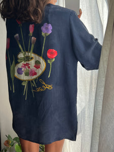 Camicia di cupro fiori e acquerelli