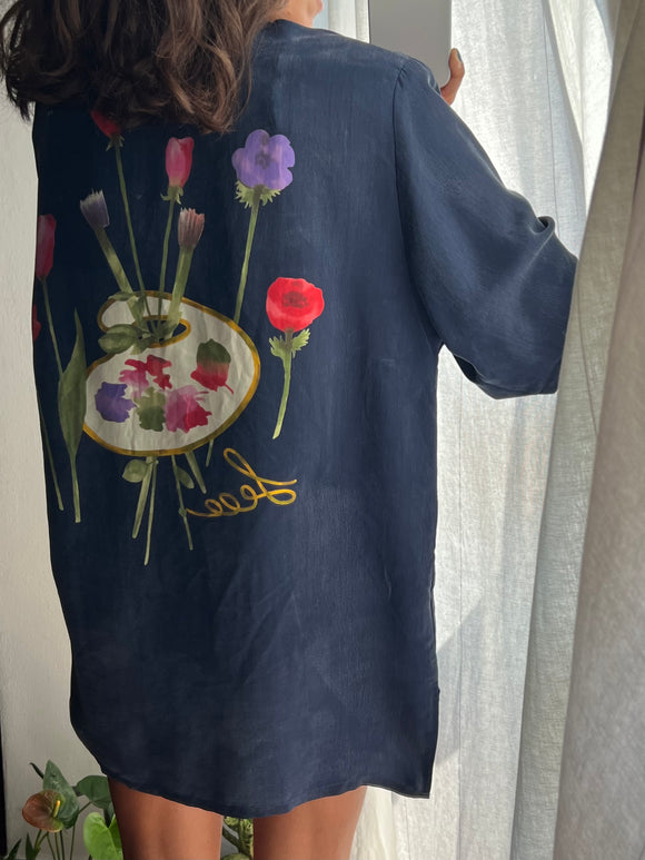 Camicia di cupro fiori e acquerelli