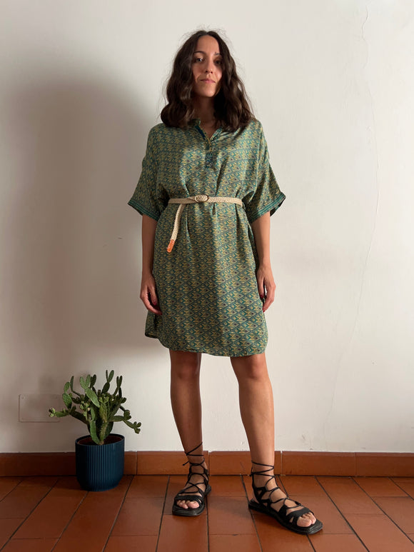 Abito maxi t-shirt seta verde