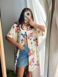 Camicia di seta lunga farfalle