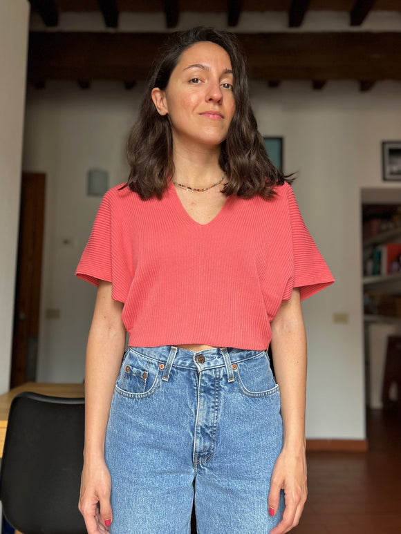 Maglia crop corallo