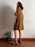 Abito maxi t-shirt seta senape e blu