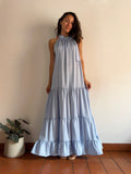 PRE ORDINE • Abito con scollo americano lucido azzurro
