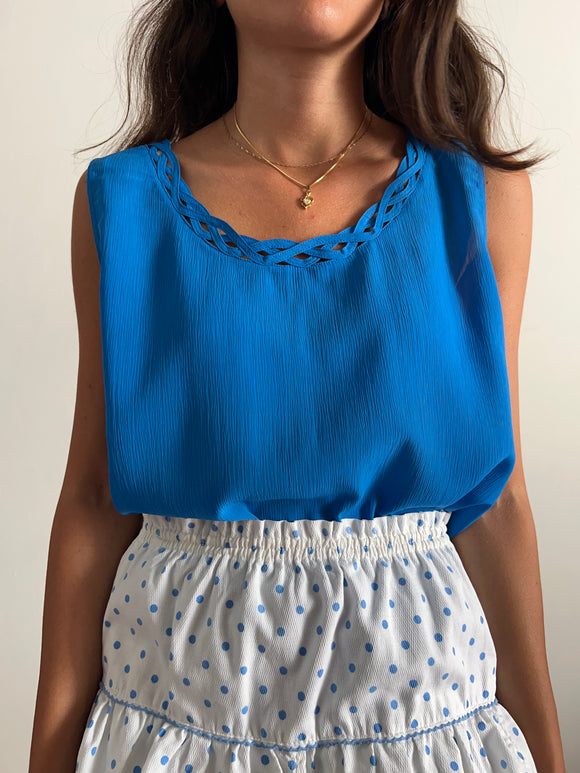 Top bluette scollo intrecciato