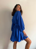 PRE ORDINE • Abito con cintura cotone bluette