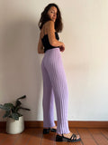 Pantalone plissé in maglia lilla