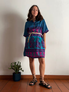Abito maxi t-shirt seta turchese