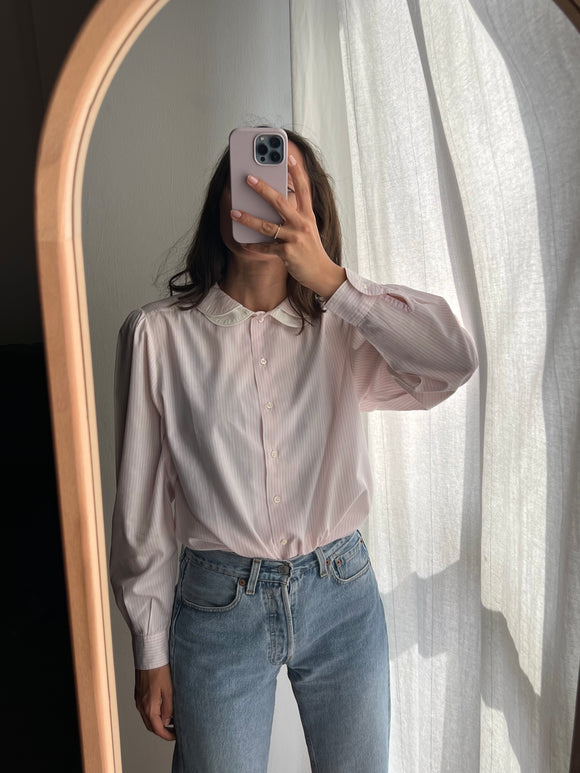 Camicia a righine rosa con doppio colletto