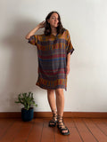 Abito maxi t-shirt seta senape e blu