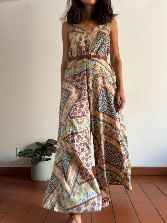 Maxi tuta di seta patchwork