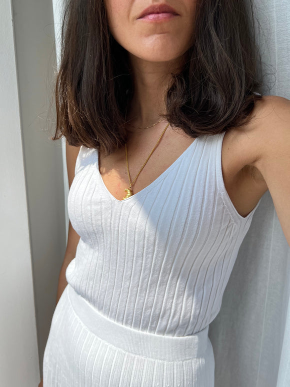 Top in maglia a coste bianco
