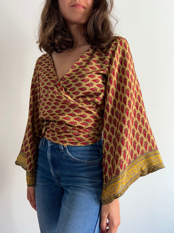 Camicia indiana incrociata oro fantasia rossa