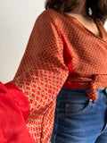 Camicia indiana incrociata rossa e beige