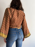 Camicia indiana incrociata oro fantasia rossa