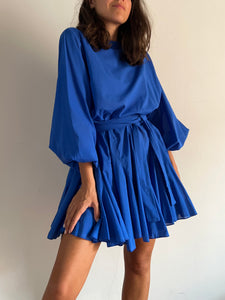 PRE ORDINE • Abito con cintura cotone bluette