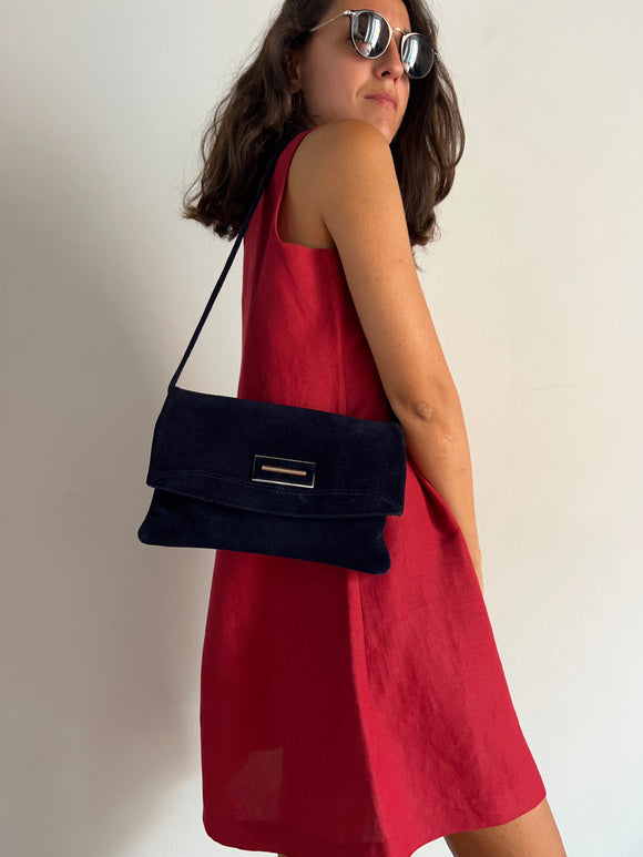 Borsa blu scamosciata