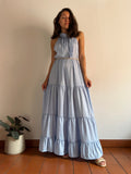 PRE ORDINE • Abito con scollo americano lucido azzurro