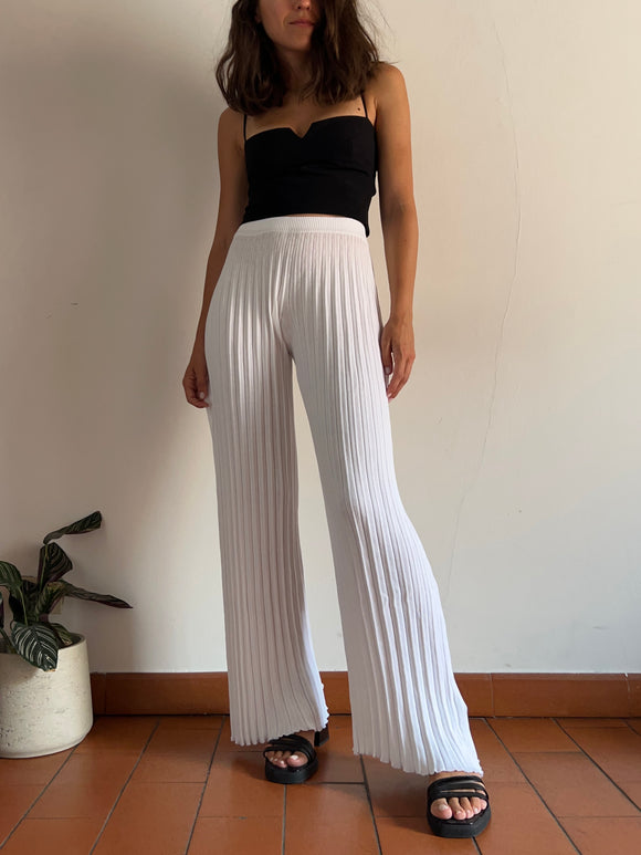 Pantalone plissé in maglia bianco