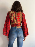 Camicia indiana incrociata fiori rossi
