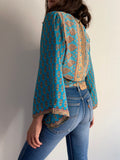 Camicia indiana incrociata turchese girasoli