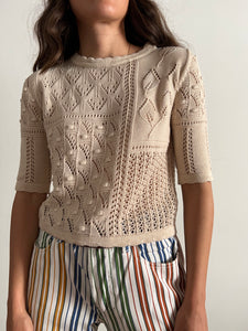 Maglia di cotone foglie beige