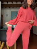 Pantalone in maglia corallo