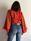 Camicia indiana incrociata rossa e beige
