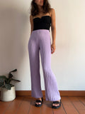 Pantalone plissé in maglia lilla