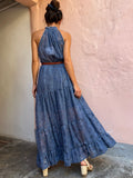 Abito con scollo americano righe rosa e denim